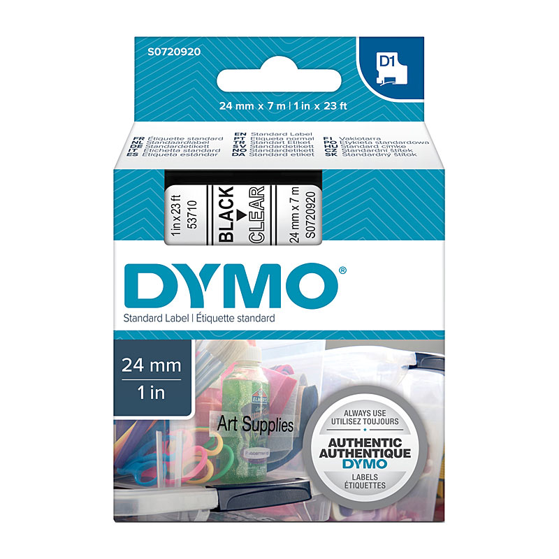 DYMO Tape – 24×7 mm, Black on Clear