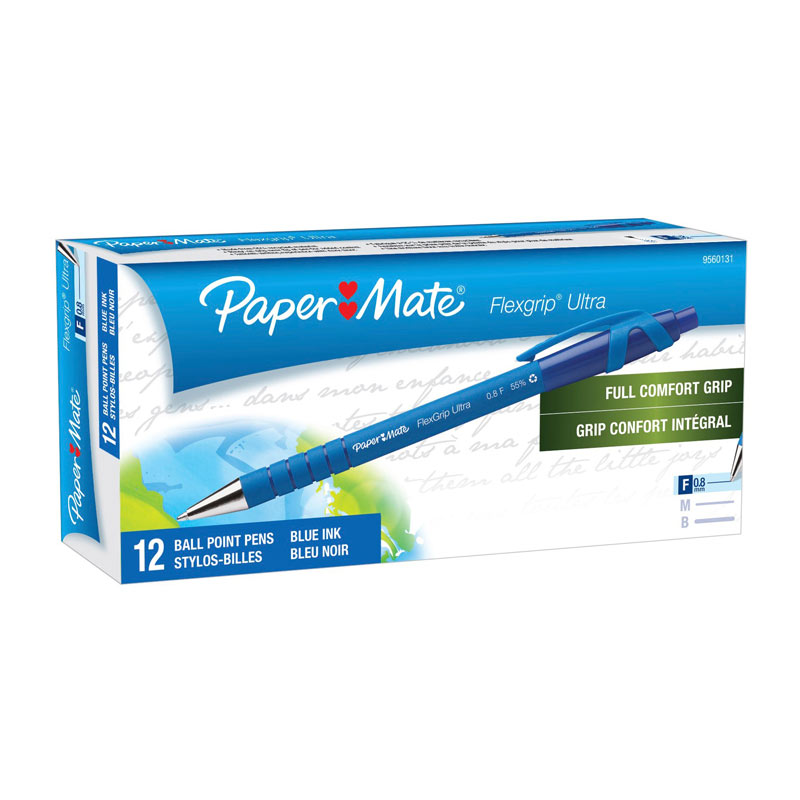 PAPER MATE Flexi Grip Retractable Ball Pen 0.8mm Box of 12 – Blue