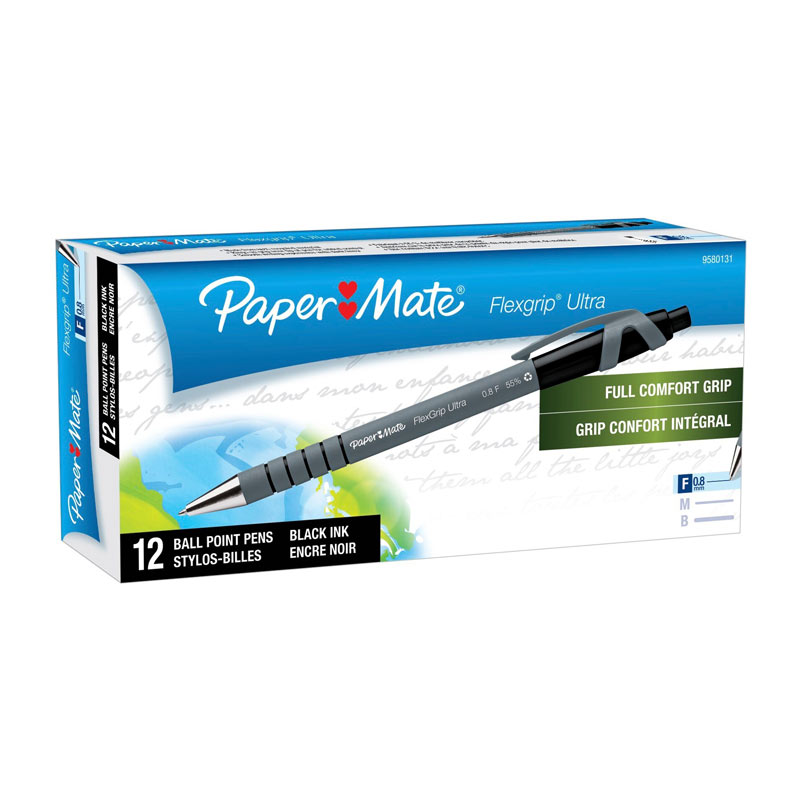 PAPER MATE Flexi Grip Retractable Ball Pen 0.8mm Box of 12 – Black