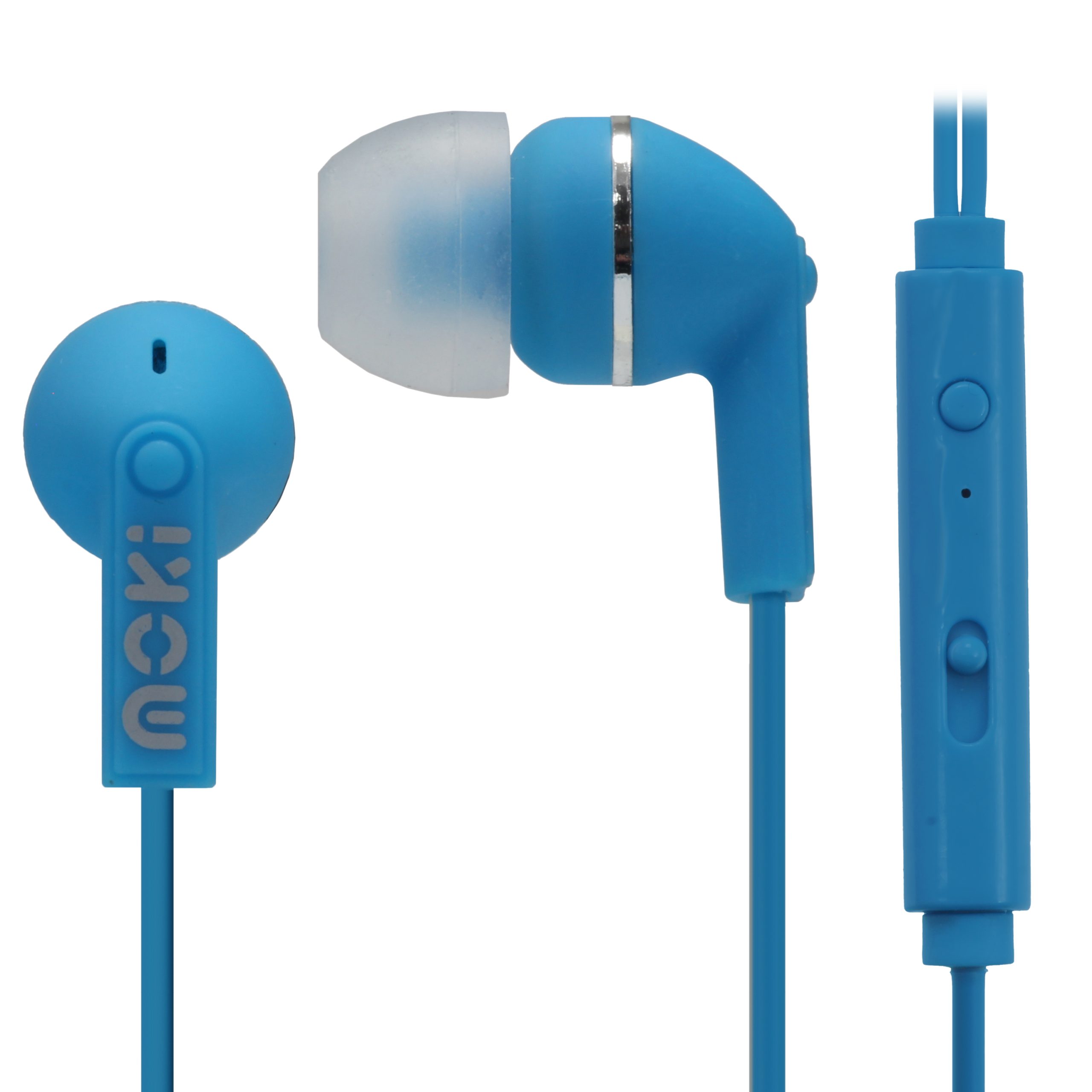 MOKI Noise Isolation Earbuds with microphone & control – Blue