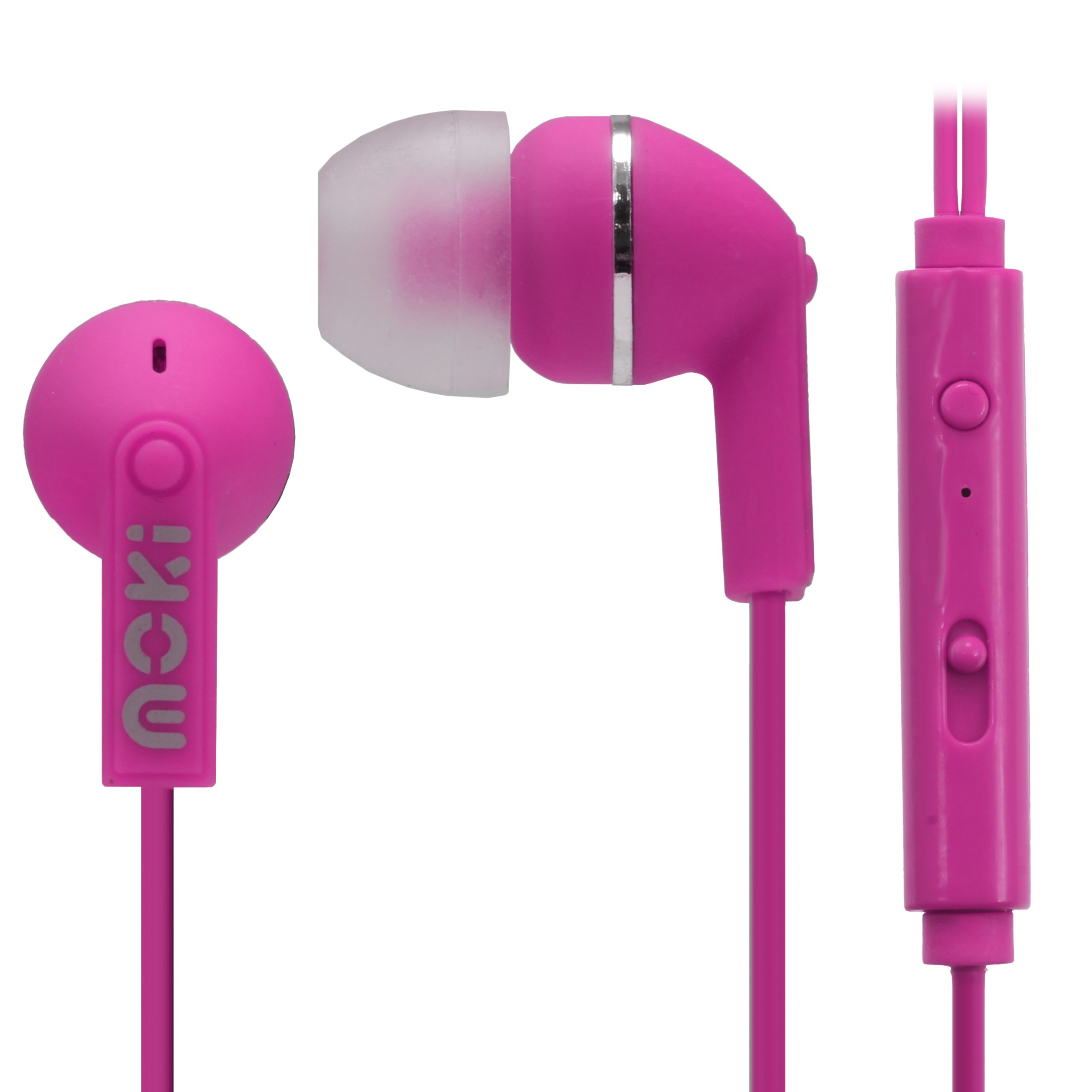 MOKI Noise Isolation Earbuds with microphone & control – Pink