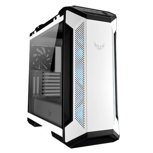 ASUS GT501 TUF GAMING CASE ATX Mid Tower Case With Handle, Supports EATX, Tempered Glass Panel, 4 Pre-Installed Fans 3x120mm RBG 1x140mm PWN – White