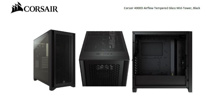 CORSAIR Carbide Series 4000D Airflow ATX Tempered Glass 2x 120mm Fans pre-installed. USB 3.0 x 2, Audio I/O. Case NDA Sept 16 – Black