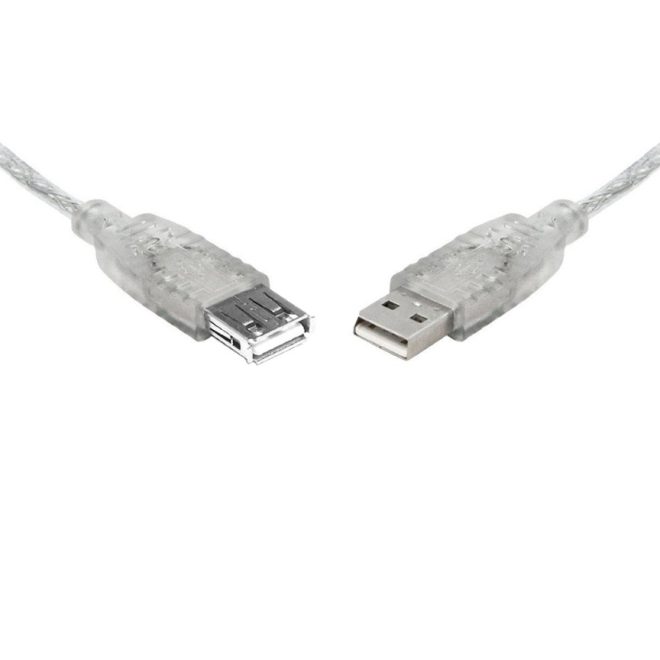 8WARE USB 2.0 Extension Cable A to A Male to Female Metal Sheath Cable – 25cm, Transparent