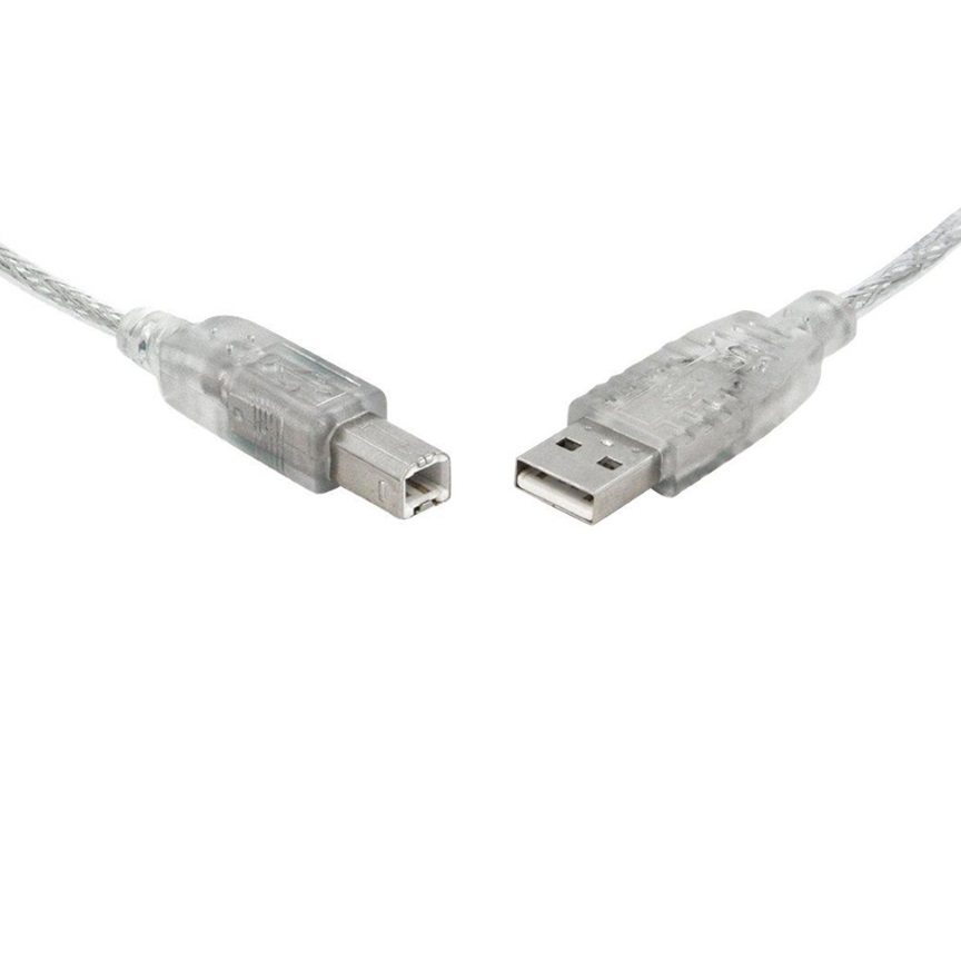 8WARE USB 2.0 Cable A to B Metal Sheath UL Approved – 0.5m, Transparent