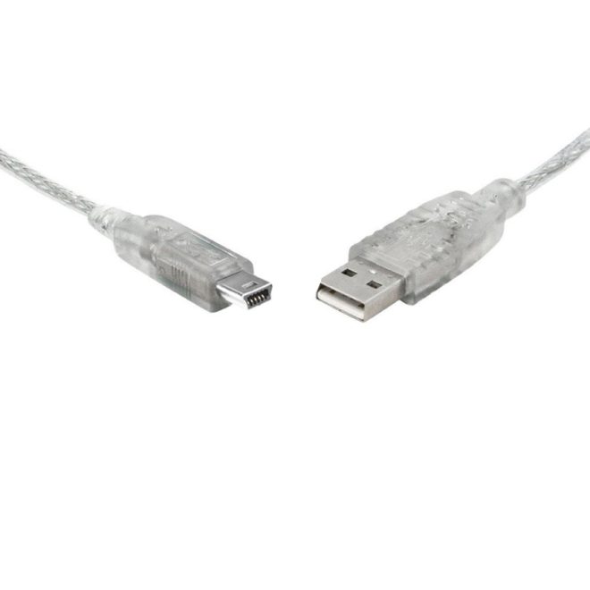 8WARE USB 2.0 Cable A to Mini-USB B Male to Male Transparent – 1M