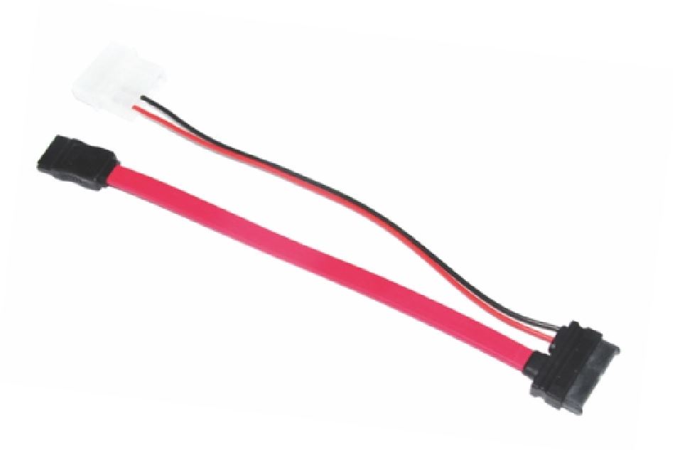 Slim SATA Cable 50cm + 10cm 6 pins + 7 pins to 4 pins + 7 pins Red Colour