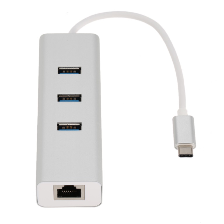 USB-C Type-C to LAN + 3 Ports USB3.0 Hub Gigabit RJ45 Ethernet Network Adapter Converter Cable 15cm for Apple New Macbook/ChromeBook Pixel/ O