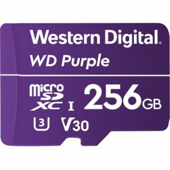 WESTERN DIGITAL Digital WD Purple 256GB MicroSDXC Card 24/7 -25°C to 85°C Weather & Humidity Resistant for Surveillance IP Cameras mDVRs NVR Dash Cams