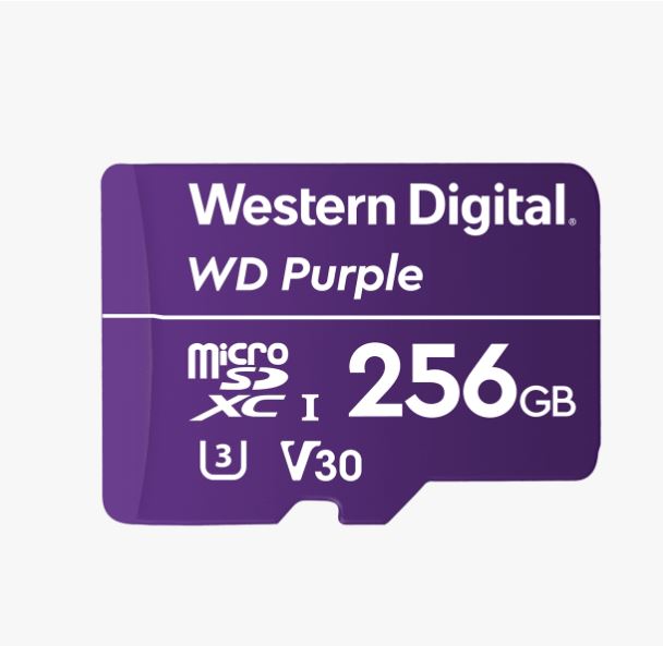WESTERN DIGITAL Digital WD Purple 256GB MicroSDXC Card 24/7 -25°C to 85°C Weather & Humidity Resistant for Surveillance IP Cameras mDVRs NVR Dash Cams