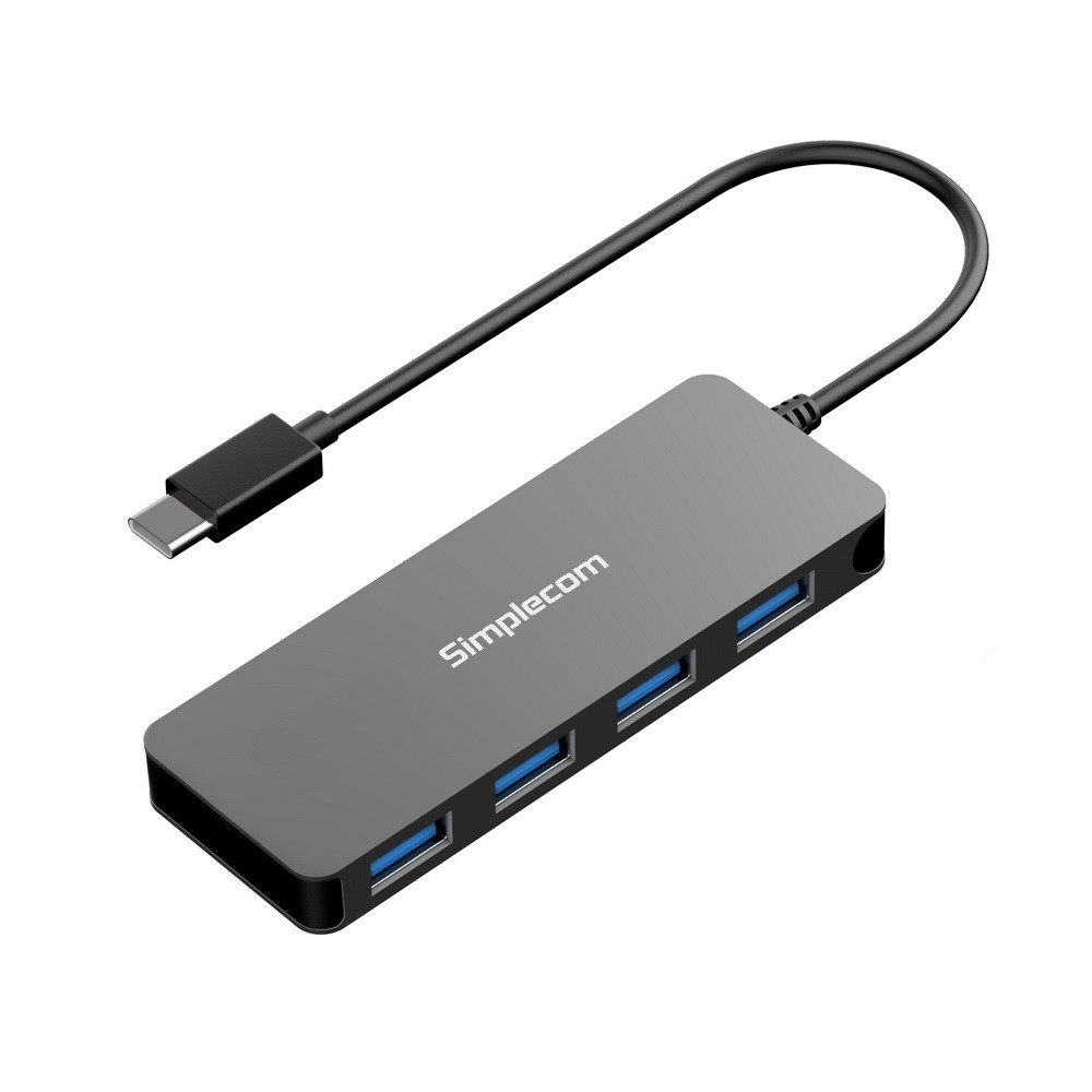 SIMPLECOM CH320 Ultra Slim Aluminium USB 3.1 Type C to 4 Port USB 3.0 Hub – Black