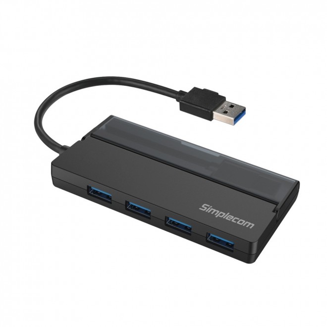 SIMPLECOM CH329 Portable 4 Port USB 3.2 Gen1 (USB 3.0) 5Gbps Hub with Cable Storage – Black