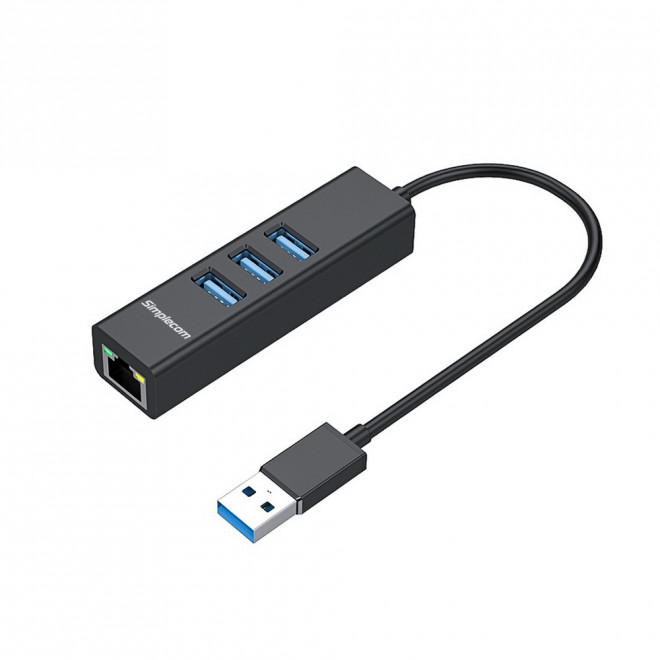 SIMPLECOM CHN420 Black Aluminium 3 Port SuperSpeed USB HUB with Gigabit Ethernet Adapter – CBAT-USBCLAN