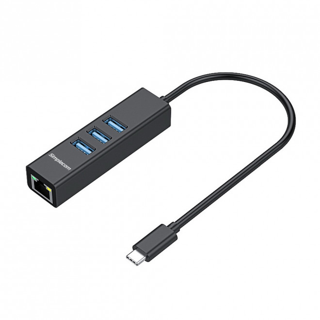SIMPLECOM CHN421 Aluminium USB-C to 3 Port USB HUB with Gigabit Ethernet Adapter – CBAT-USBCLAN – Black