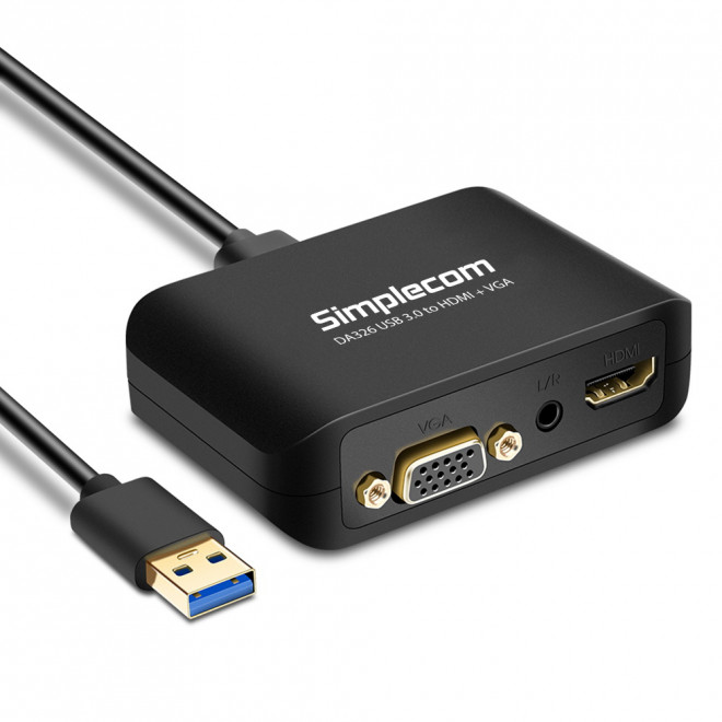 SIMPLECOM DA326 USB 3.0 to HDMI + VGA Video Adapter with 3.5mm Audio Full HD 1080p – Works With NUCs