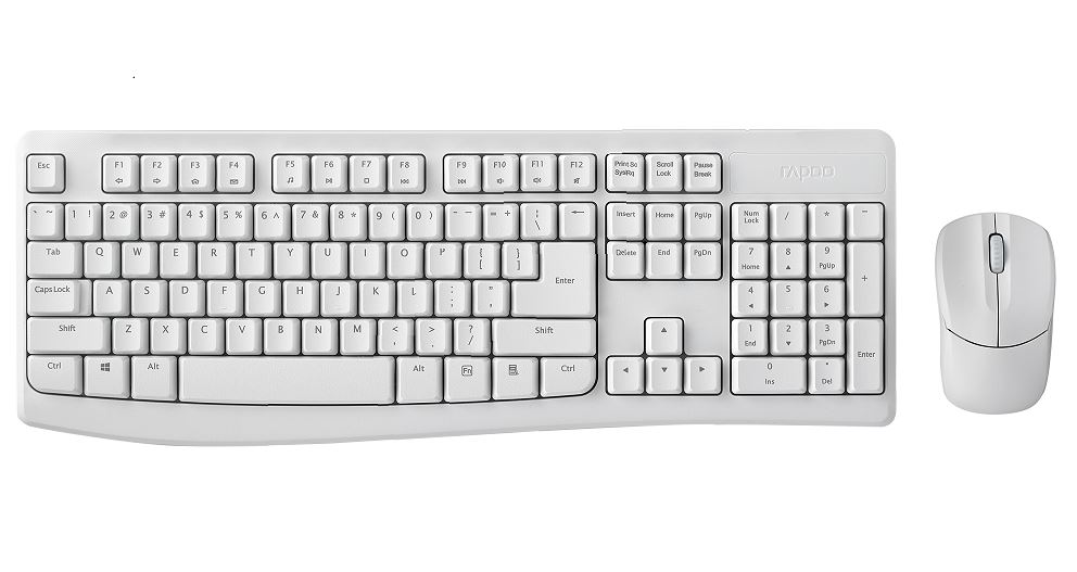 RAPOO X1800Pro Wireless Mouse & Keyboard Combo – 2.4G, 10M Range, Optical, Long Battery, Spill-Resistant Design,1000 DPI, Nano Receiver, Entry. – White