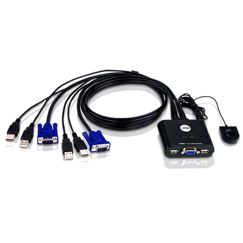 Aten Petite 2 Port USB VGA KVM Switch with Remote Port Selector – 0.9m Cables Built In