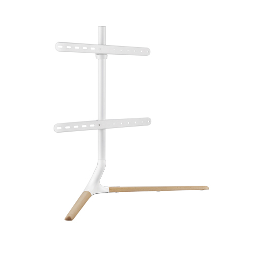 Modern Linear Tabletop TV Stand For 49′-70′ TVs — Matte White & Beech