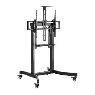 BRATECK Deluxe Motorized Large TV Cart with Tilt, Equipment Shelf and Camera Mount Fit 55′-100′ Up to 120Kg – Black