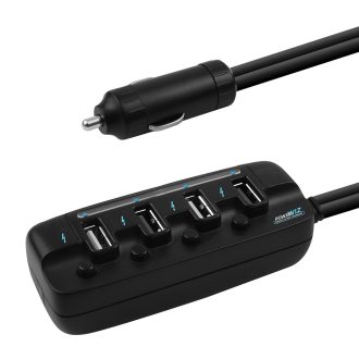 mbeat 4 Ports USB Rapid Car Charger – 40W Rapid Smart Charger/Individual ON/OFF switches/90cm Extension Cable Design