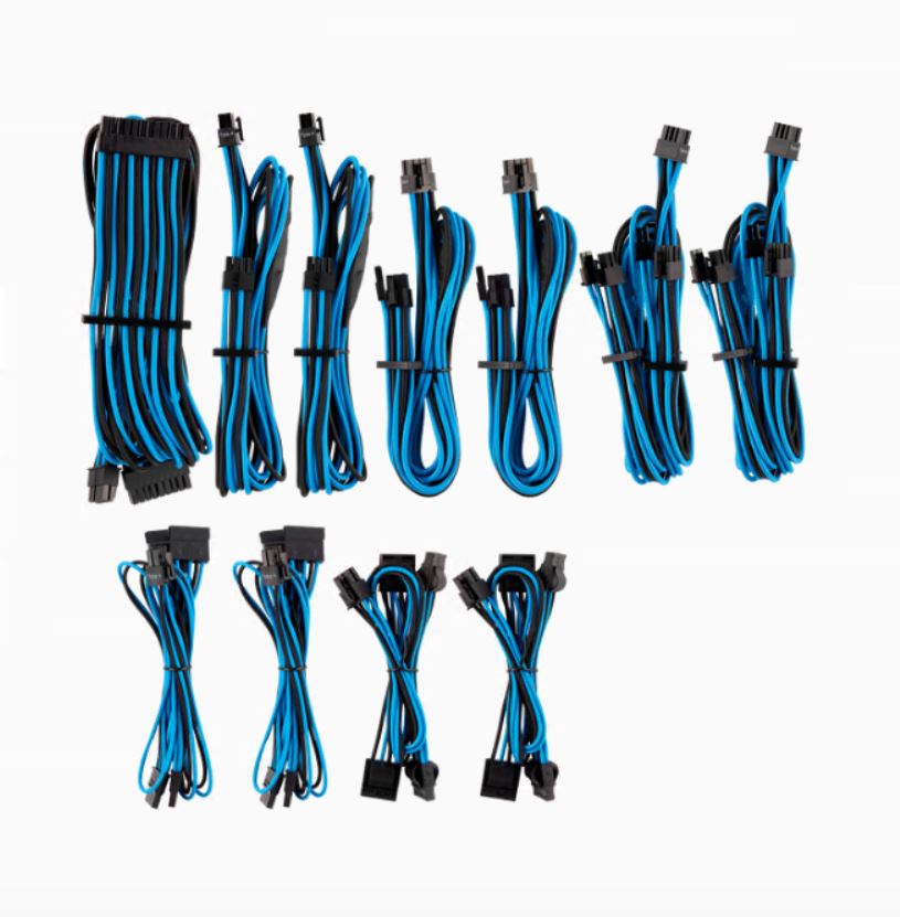 For Corsair PSU – Premium Individually Sleeved DC Cable Pro Kit, Type 4 Generation 4 – Blue and Black