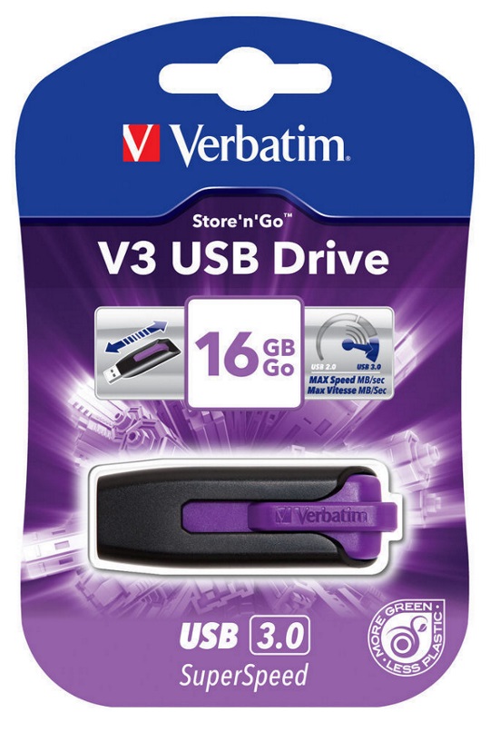 VERBATIM 16GB V3 USB3.0 Store’n’Go V3; Rectractable – Violet