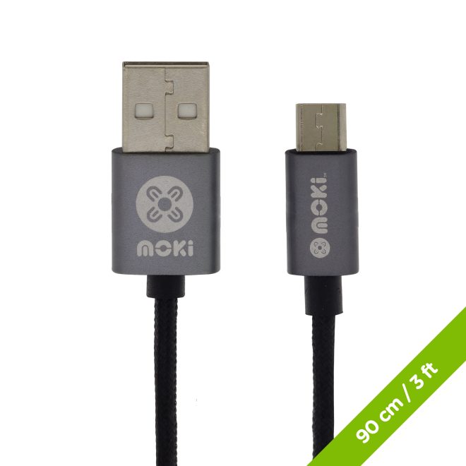 MOKI Micro-USB SynCharge Cable 90cm/3ft Black Cable/Gun Metal Housing