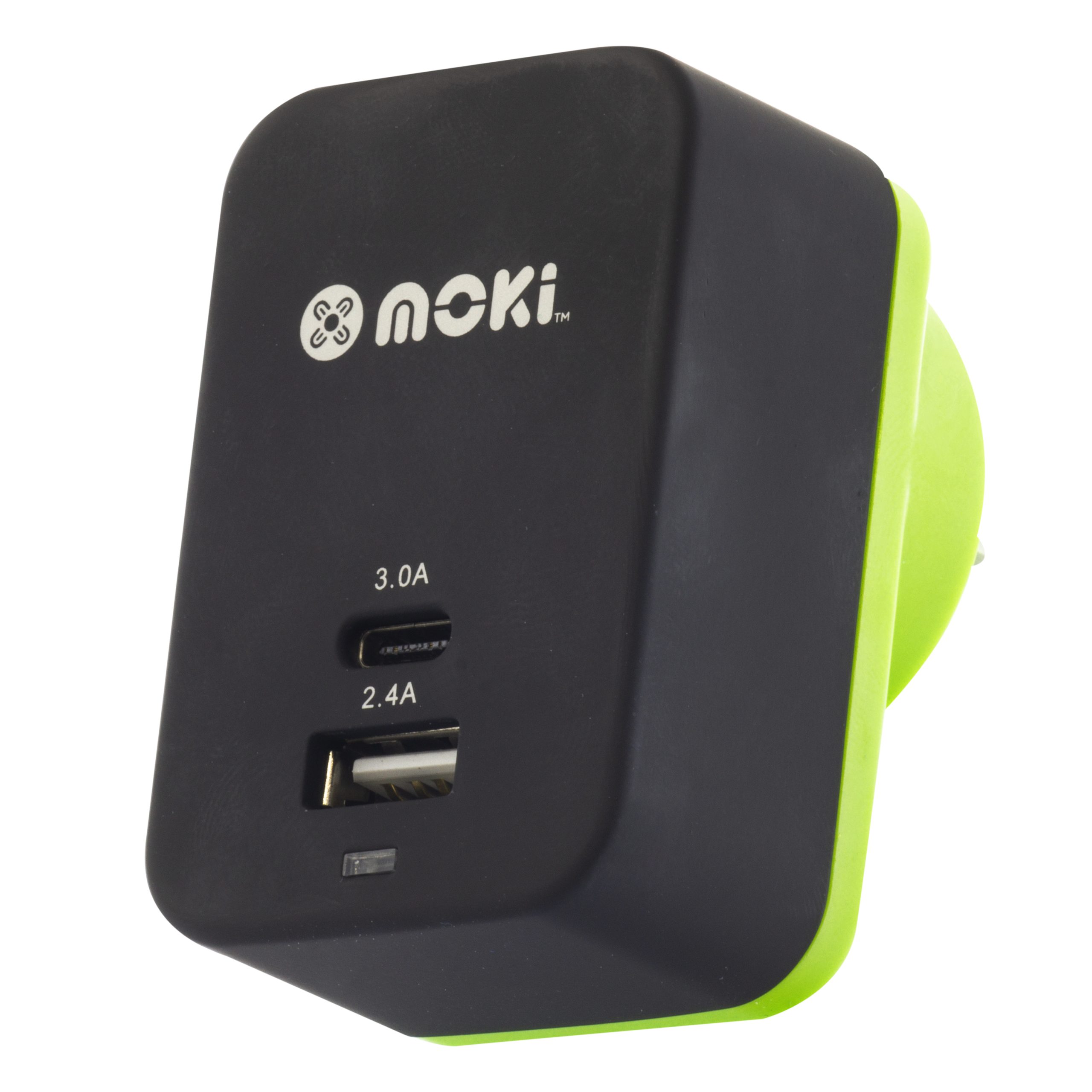 MOKI Wall Charger + (Type-C + USB) 3.0 RapidCharge – Black