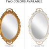 Oval Antique White 25 x 38 cm Vintage Carved Hanging Wall Mirror for Bedroom and Living-Room