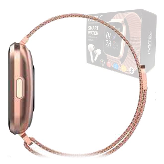 1.4″ IPS Rose Gold Smart Fitness Watch with Wireless Earbuds Bundle