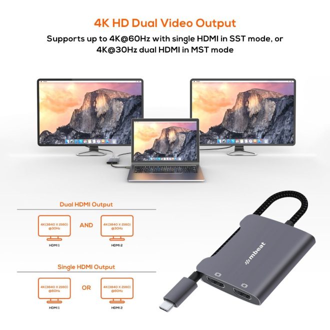 Tough Link USB-C to Dual 4K HDMI Adapter – Space Grey