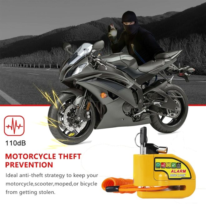 Motorcycle Alarm Disc Lock Electric Rotor Lock Motor Bicycle Bike Brake Security Yellow
