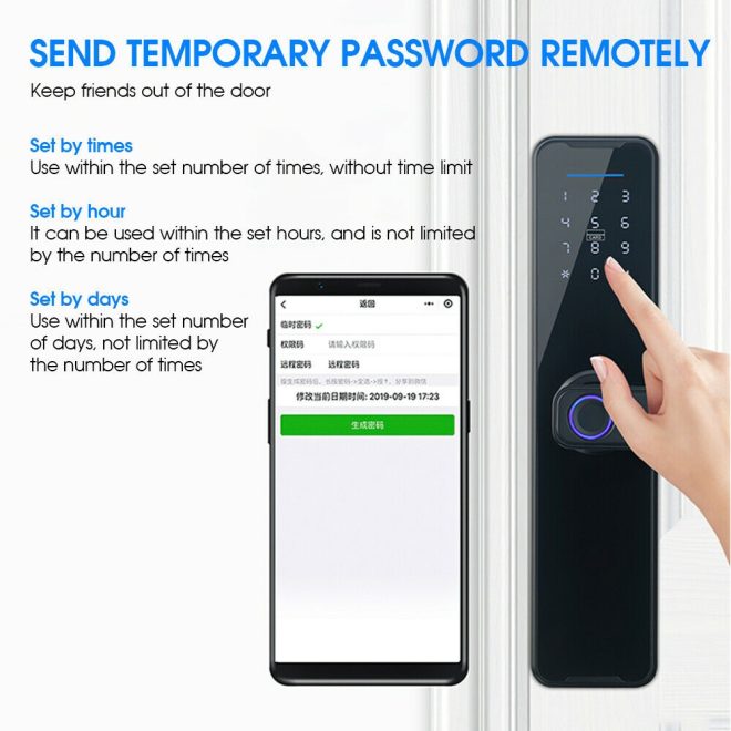 Digital Smart Door Lock Fingerprint APP Key Card Password Electronic Home Lock. – Black