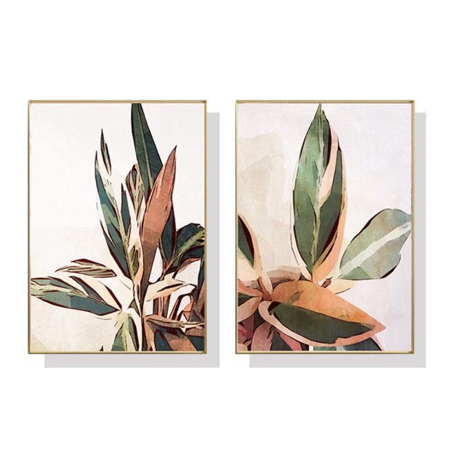 Botanical Leaves 2 Sets Gold Frame Canvas Wall Art – 40×60 cm