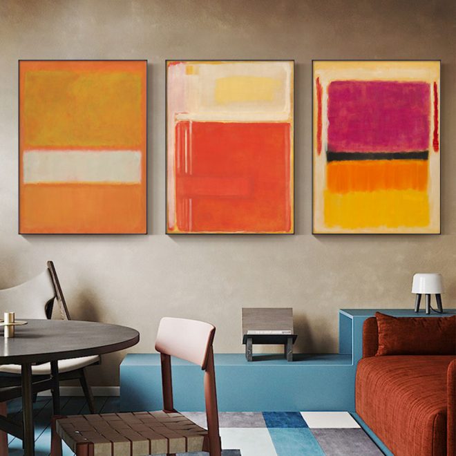 Colourful 3 Sets By Mark Rothko Black Frame Canvas Wall Art – 40×60 cm