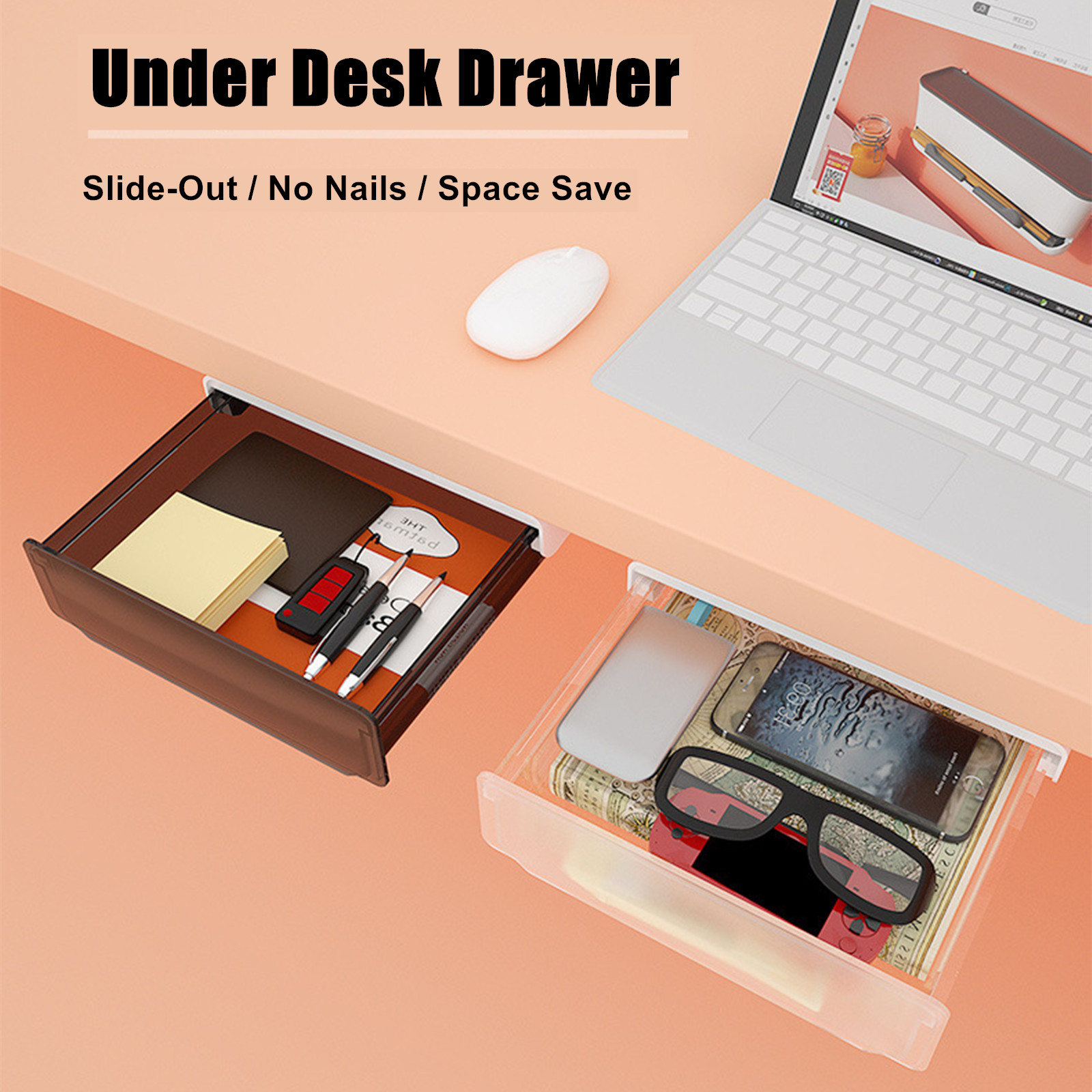 Under Desk Drawer Slide-out Large Office Organizers and Storage Drawers – Large, Black