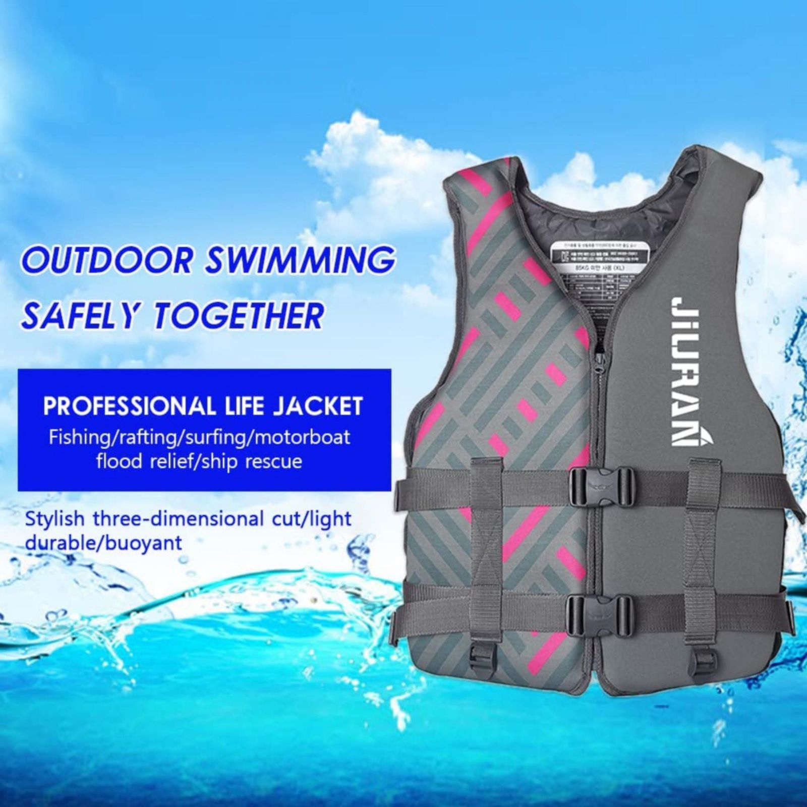 Life Jacket for Unisex Adjustable Safety Breathable Life Vest for Men Women – L, Grey