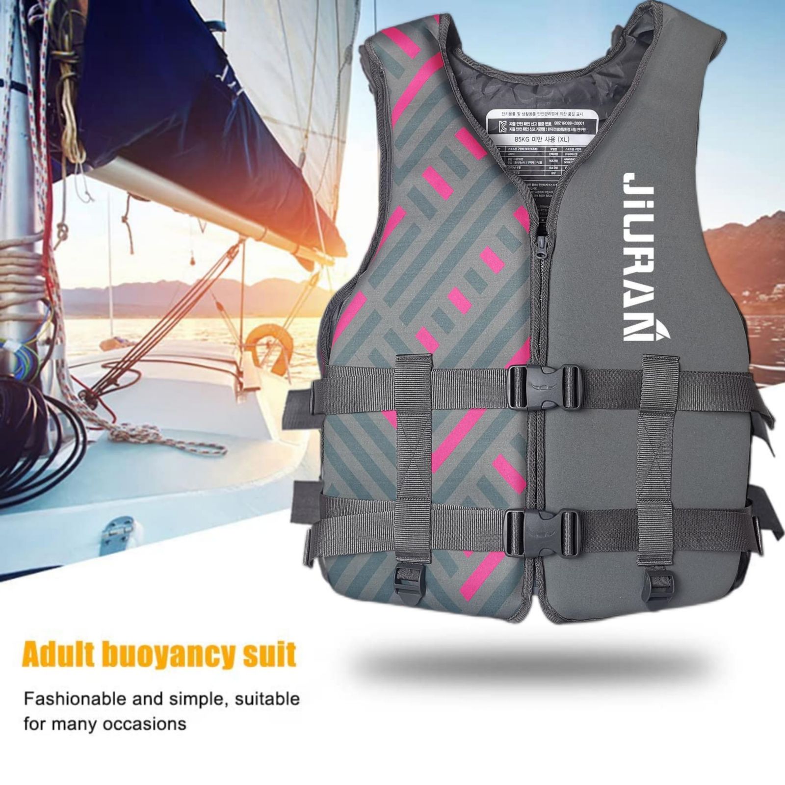 Life Jacket for Unisex Adjustable Safety Breathable Life Vest for Men Women – XXL, Grey