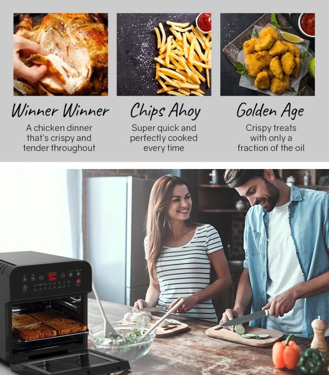 EUROCHEF 16L Air Fryer Electric Digital Airfryer Rotisserie Dry Large Big Cooker. – Black and Gold