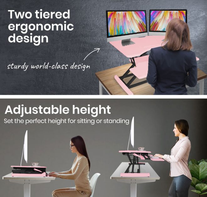 FORTIA 83cm Desk Riser Office Shelf Standup Sit Stand Height Adjustable Standing. – Pink
