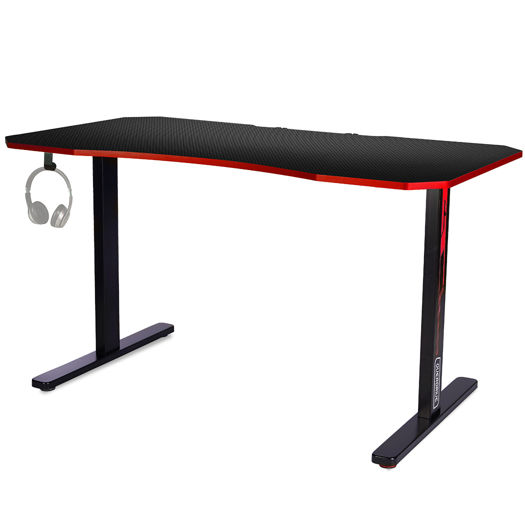OVERDRIVE Gaming Desk 139cm PC Table Setup Computer Carbon Fiber Style – Black and Red