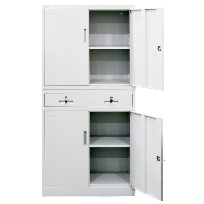 FORTIA Stationary Cabinet Office Home Storage Metal Lockable 4 Door Cupboard Drawers
