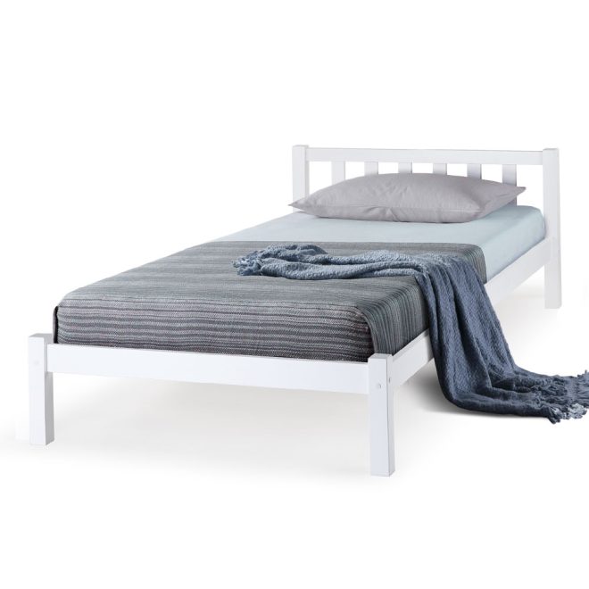 Single Bed Frame With Mattress White Girls Wooden Timber Adults Boys Slat Modern