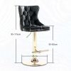 2x Height Adjustable Swivel Bar Stool Velvet Studs Barstool with Footrest and Golden Base – Black