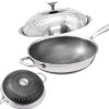 316 Stainless Steel Non-Stick Stir Fry Cooking Kitchen Wok Pan with Lid Honeycomb Double Sided – 32 cm