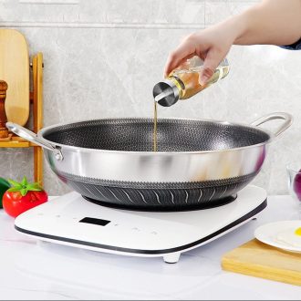316 Stainless Steel Double Ear Non-Stick Stir Fry Cooking Kitchen Wok Pan without Lid Honeycomb Double Sided