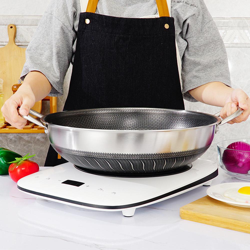 316 Stainless Steel Double Ear Non-Stick Stir Fry Cooking Kitchen Wok Pan with Lid Honeycomb Double Sided – 38 cm