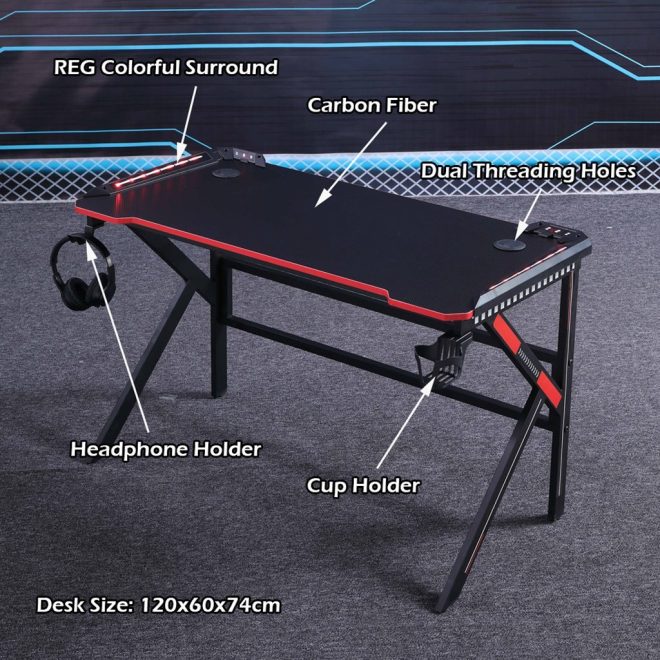 Gaming Desk Desktop PC Computer Desks Desktop Racing Table Office Laptop Home K-Shaped Legs Black – 120x60x74 cm