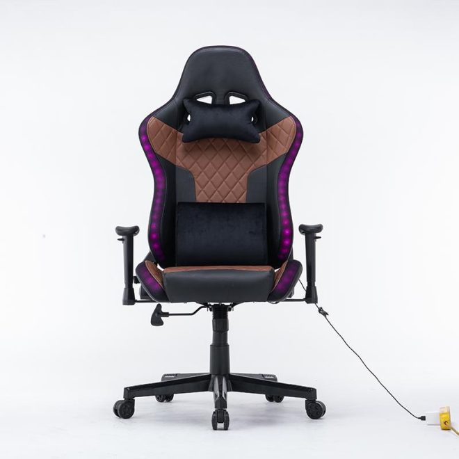 7 RGB Lights Bluetooth Speaker Gaming Chair Ergonomic Racing chair 165° Reclining Gaming Seat 4D Armrest Footrest – Black