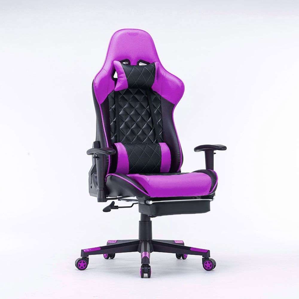 Gaming Chair Ergonomic Racing chair 165° Reclining Gaming Seat 3D Armrest Footrest – Purple and Black